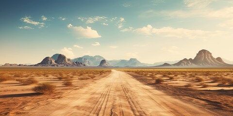 Sand desert hot dirty road path. Outdoor arizona western nature landscape background. Road trip...