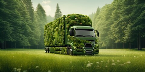 Truck surrounded by green grass.