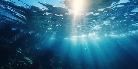 Foto op Aluminium Water wave texture underwater with sunrays © Влада Яковенко