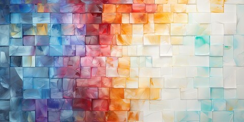 White and colorful abstract grunge glass square mosaic tile mirror wall texture background banner panorama - obrazy, fototapety, plakaty