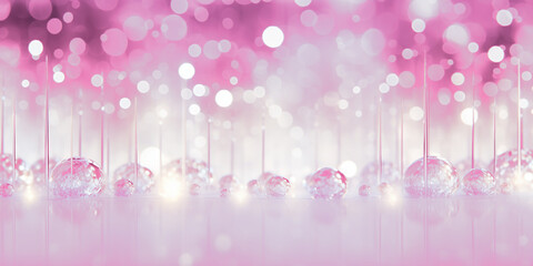 Colorful abstract pink light  with bokeh and balls background, christmas theme.
