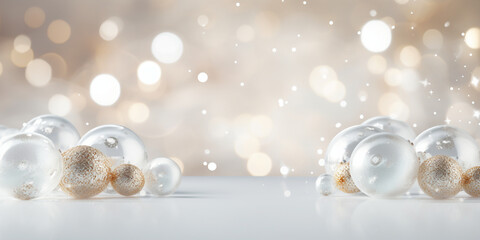 Abstract golden light  with bokeh and balls background, christmas theme.