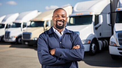Fototapeta na wymiar Proud and smiling truck driver male
