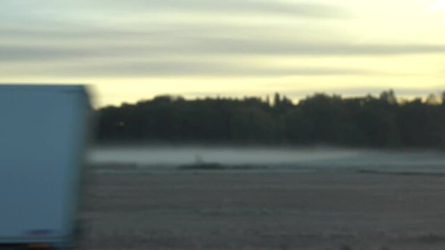 Stockholm, Sweden A misty morning on the E4 highway north of town. 