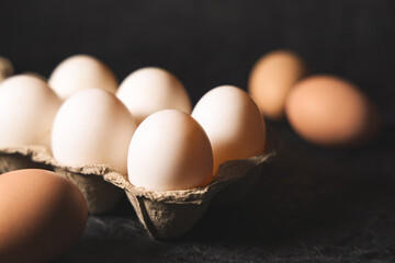 Still life image of eggs in cardboard egg cartons