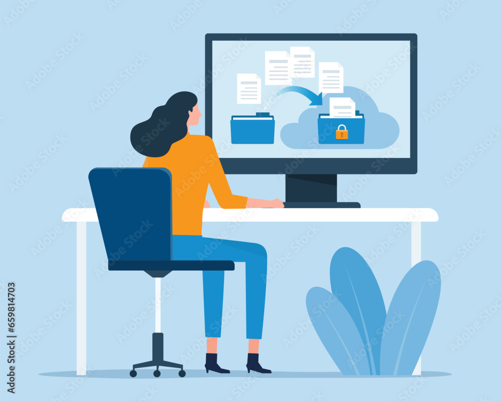 Aufkleber business technology online backup storage and  cloud computing service concept  with business people team working  transfer data to cloud backup concept
