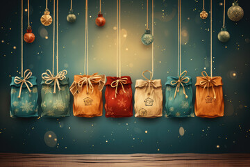 Christmas advent calendar. Kraft gift box. Eco friendly Christmas gifts diy.Christmas gifts and holiday traditions concept