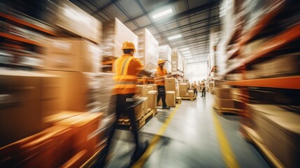 Blurred warehouse in action