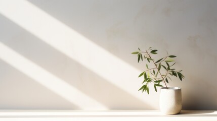 Soft White Background with Subtle Folia Blur Plant in a vase