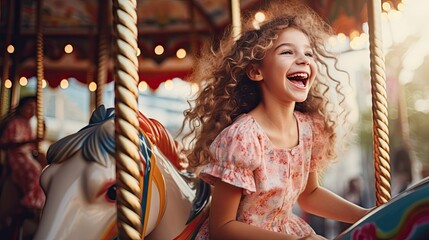Fototapeta premium Young girl on a carousel