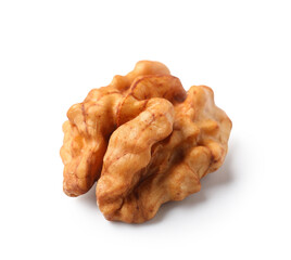Shelled walnut on white background