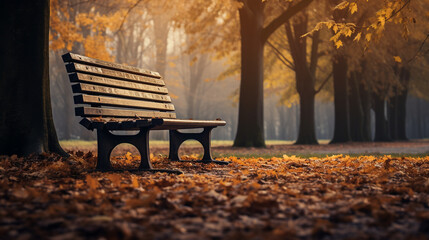 Panchina in autunno. Ai generated.