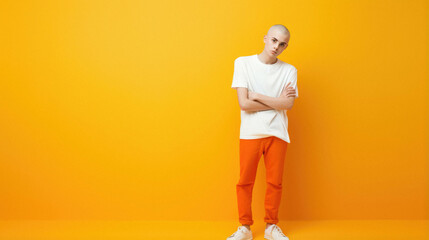 Fototapeta na wymiar Young man on orange background. fashion model.