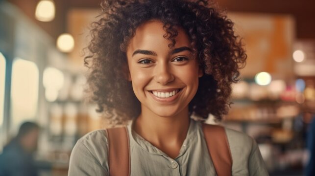 African American Woman, A Proud Restaurant Owner, Radiates Joy While Gazing Confidently At The Camera.