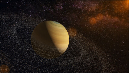 Realistic beautiful planet Saturn from deep space in Galaxy