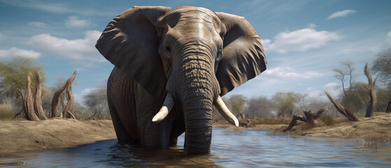 an elephant in a puddle