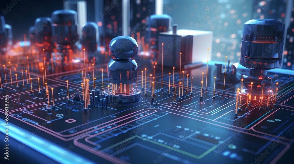 Poster power of machine learning operations and engineering, featuring a detailed microchip processor that 