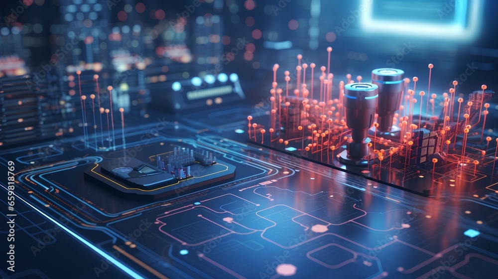 Poster power of machine learning operations and engineering, featuring a detailed microchip processor that 