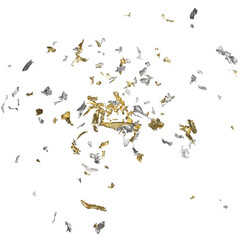 Mixed sparkle Gold and Silver foil flakes on transparent isolated background