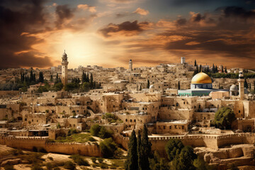 Israel old cityscape on background - obrazy, fototapety, plakaty