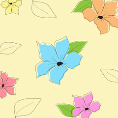 Floral hand drawn background. Botanical art cream wallpaper with colorful flowers and leaves. Vector background for banner, poster, Web and packaging
