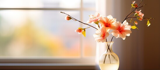Flower in vase by window in room