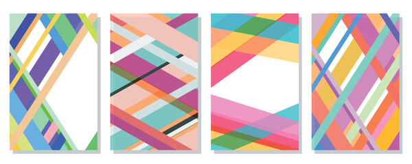 A set of colorful striped backgrounds. Dynamic abstract colorful shapes. Fashionable template for design of cards, business cards, invitations, banner, poster. Vector.