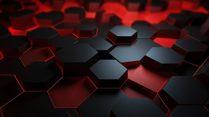 Abstract dark hexagon pattern on red neon background technology style. Modern futuristic geometric shape web banner design. You can use for cover template, poster, flyer, print ad