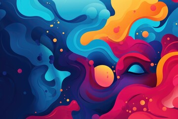 Colorful abstract background with liquid shapes, an ear and an eye. Abstract background for Take It in the Ear Day. 