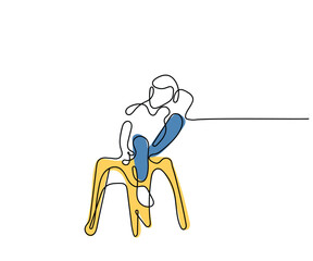 continuous line art vector of a sad and frustrated kid. Kids suffering from ADHD and Asperger's syndrome.