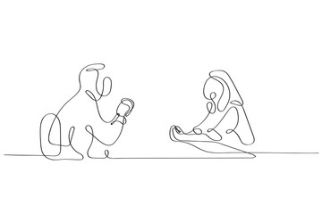 Obraz premium Older adults and mental health line art vector. Elderly concept art.