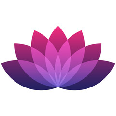 Lotus flower symbol, flat style magenta, purple, pink color vector icon object. Floral label with seven petals, wellness, health and yoga industry or meditation logo, isolated background.