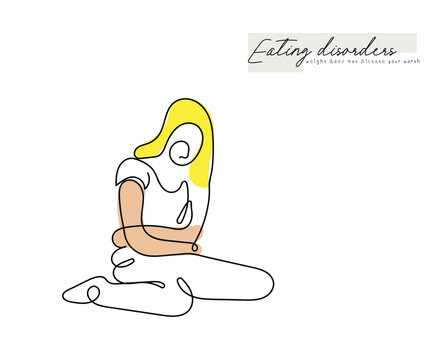 Line art vector of a people or person suffering from eating disorder. Girls mental health. Eating disorder awareness.