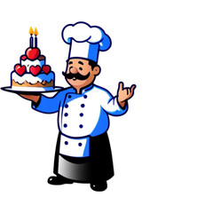 The chef man is holding cake