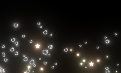 発光するハートと星の背景素材「3DCG」