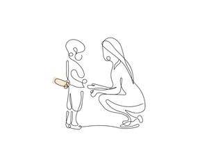 Continuous line art vector of a kids therapist. Child therapy concept art. School Counselor. Poster or postcard doodle art. professional help for autism awareness art.