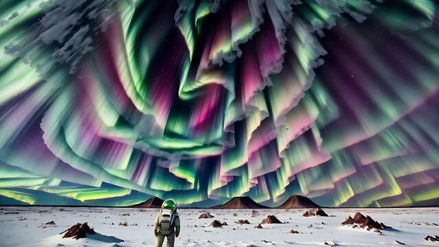 Aurora of an alien planet. Created with the help of artificial intelligence. AI generative.
