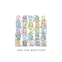 line art vector of an online meeting. E Conference concept art. Hand drawn e meeting art.