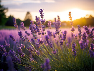 Naklejka premium Close up of lavender flowers in a field