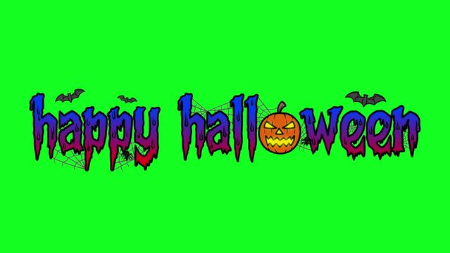 Happy Halloween Text Color Bat Flying Over 3