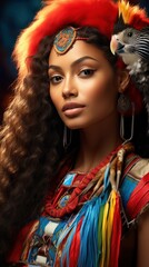 Afro Latina Honduran Queen With Scarlet Macaw , wallpaper for mobile pictures, Background HD