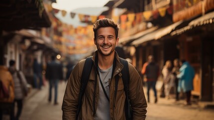 Obraz premium Virtual Ventures: Exploring Exotic Cities Through the Eyes of Digital Backpackers