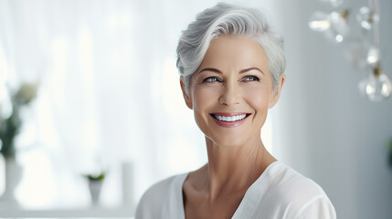 Portrait of a smiling woman with gray hair