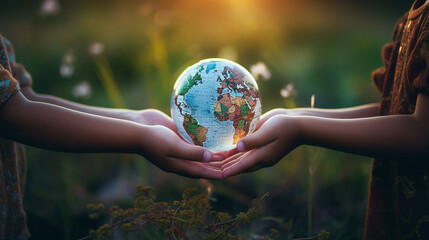 Earth held in the hands of man. Earth Day. 