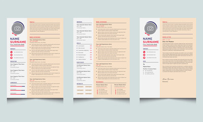 Fototapeta premium Resume Design Template Photo Stylish Cv Layout 