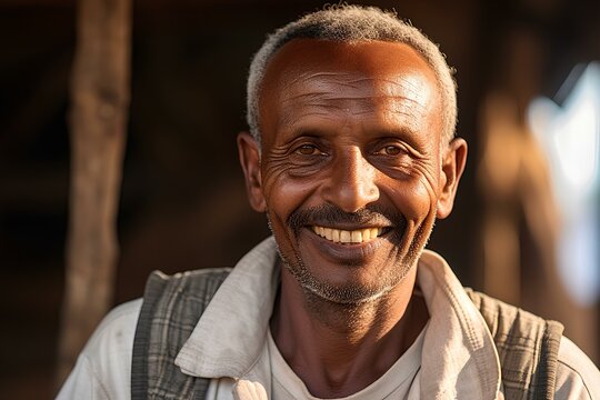 intellegent looking middle age smiling ethiopian man. generative AI