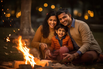 Indian family sitting together in warm wear