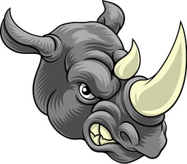 A rhino or rhinoceros mean, angry cartoon animal sports mascot © Christos Georghiou