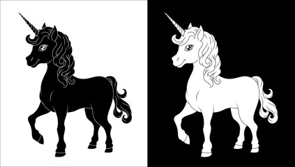 A Unicorn horse with horn cartoon mythological animal from myth illustration