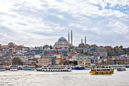 View on Pier near the Suleymaniye Mosque in the Golden Horn inlet, Istanbul